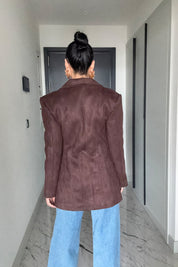 Acı Kahve Süet Belden Oturmalı Tasarım Ceket SY-3486-Kahverengi