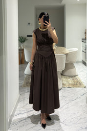 Pinterest Model Beli Drapeli Kahverengi Elbise SY-3610-Kahve