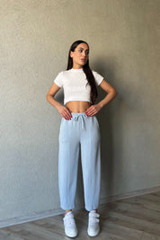 Mavi Beli Lastikli Şalvar Pantolon SY-1487-Mavi