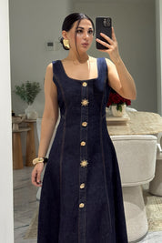 Düğme Detaylı Denim Elbise SY-3621-Lacivert