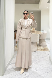 Bej Pli Detaylı Ceket Etek Takım SY-3550-Bej