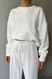 Beyaz Uzun Kollu Sweat ve Önden Dikiş Detaylı Eşofman Takım SY-1290-Beyaz