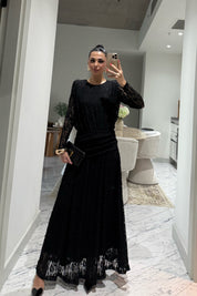 Siyah Güpürli Maxi Tasarım Elbise SY-3503-Siyah