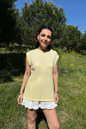 Sarı Sıfır Kol Triko Bluz SY-3127-Sarı