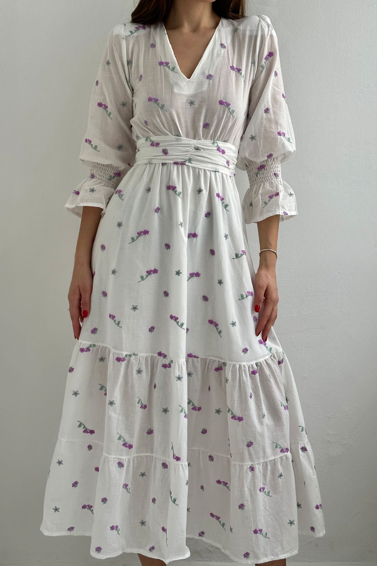 Mor Çiçek Nakışlı Gipeli Elbise SY-0347-Mor