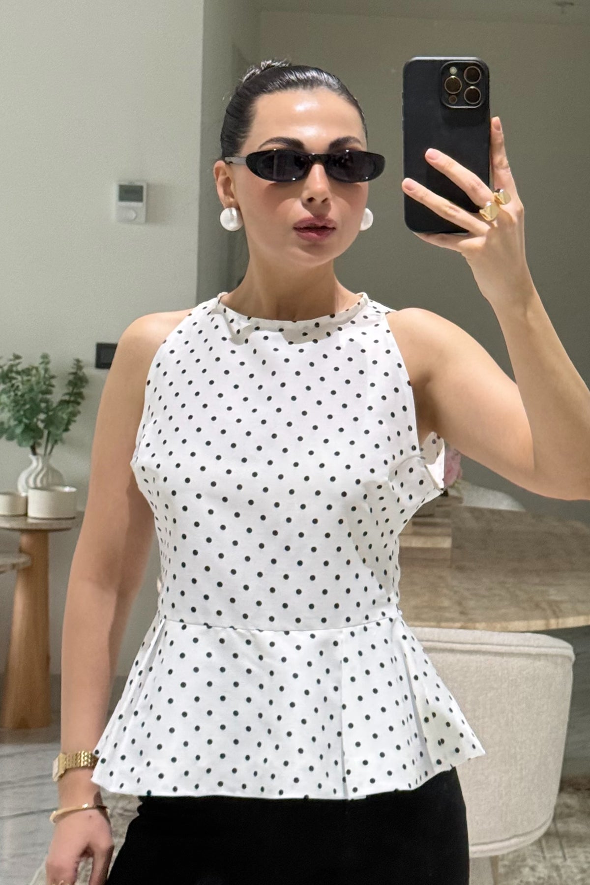 Beyaz Puantiyeli Lissa Bluz SY-3673-Beyaz