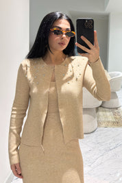 Bej Triko Önü Taş Detaylı Üçlü Takım SY-2433-Taş