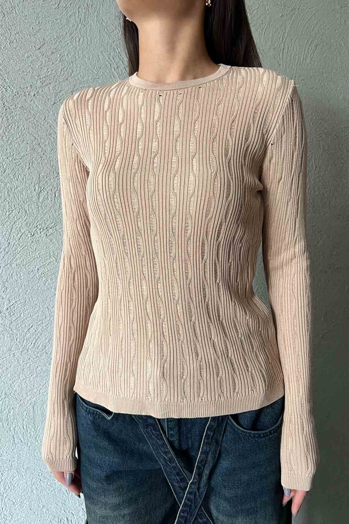 Vizon Kendinden Ajurlu Triko SY-1889-Vizon