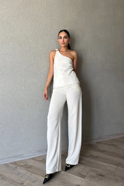 Ekru Pileli Tek Arka Cep Detaylı Pantolon SY-2343-Ekru