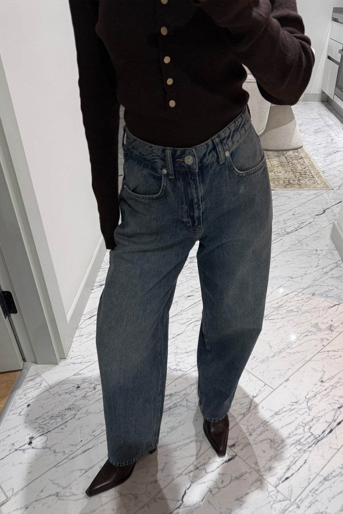 Mavi Yıkamalı Vintage Balon Jean SY-3517-Mavi