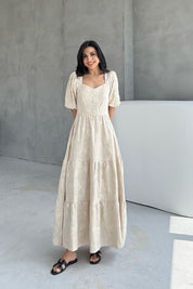 Marsilya Balon Kollu İşlemeli Bej Elbise SY-3222-Bej