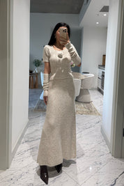 Rosa Gül Detay Bej Crop Etek Triko Takım SY-3495-Bej