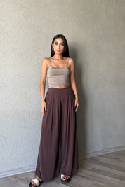 Kahve Önü Pileli Rahat Marka Model Pantolon SY-2232-Kahve