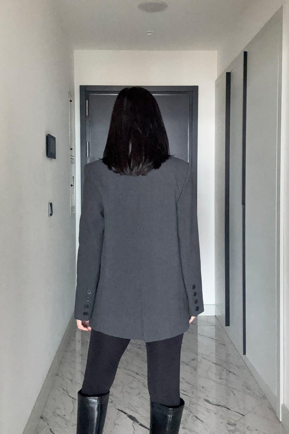 Antrasit Tek Düğmeli Dik Yaka Detaylı Tasarım Ceket SY-3482-Antrasit