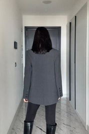 Antrasit Tek Düğmeli Dik Yaka Detaylı Tasarım Ceket SY-3482-Antrasit