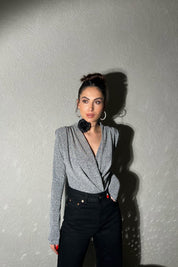 Gümüş Simli Kruvaze Yaka Vatkalı Çıtçıtlı Body SY-1396-Gümüş