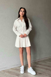 Sarı Çizgili Mini Poplin Gömlek Elbise SY-1701-Sarı