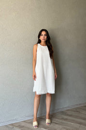 Beyaz Dantel İşleme Detaylı Elbise SY-2286-Beyaz