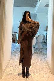 Süet Anvelop Kahverengi Midi Etek SY-3473-Kahverengi