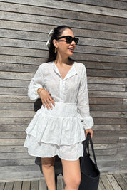 Beyaz Fistolu Gömlek Etek Takım SY-3120-Beyaz