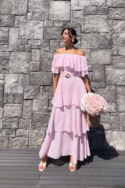 Alora Pembe Kat Kat Volanlı Elbise SY-3807-Pembe