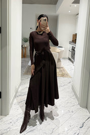 Kahve Taka Detaylı Pareo Kloş Etek SY-3536-Kahve