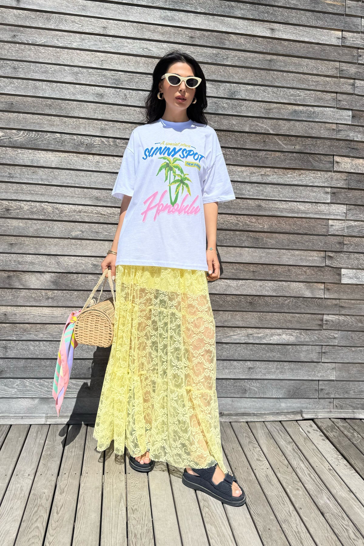 Beyaz Baskılı Renkli Tişört SY-3162-Beyaz