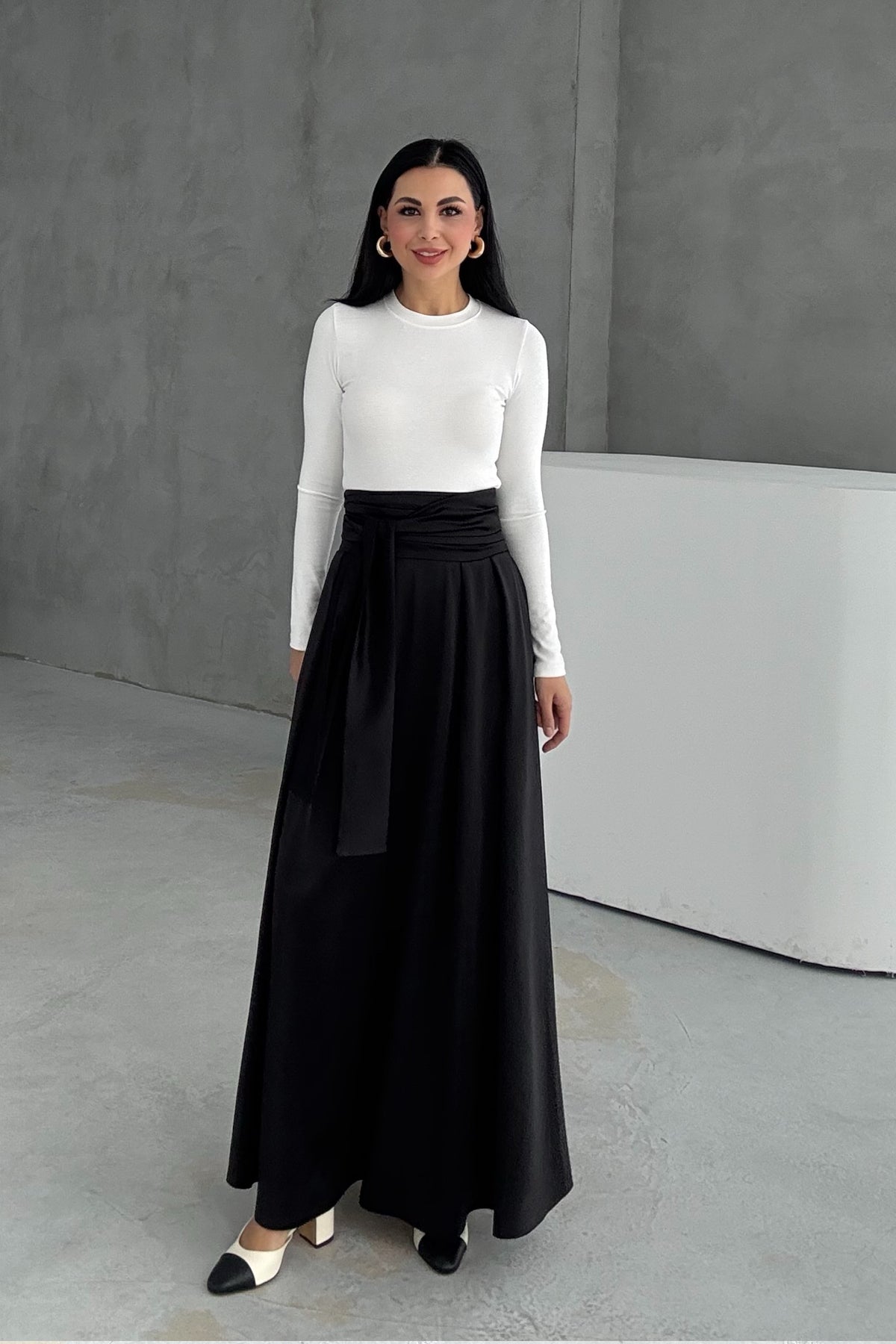 Siyah Şal Detay Bağlamalı Maxi Etek SY-3426-Siyah