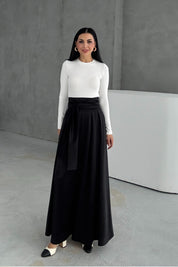 Siyah Şal Detay Bağlamalı Maxi Etek SY-3426-Siyah