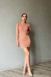 Turuncu Yarım Balıkçı Desenli Elbise SY-1023-Turuncu