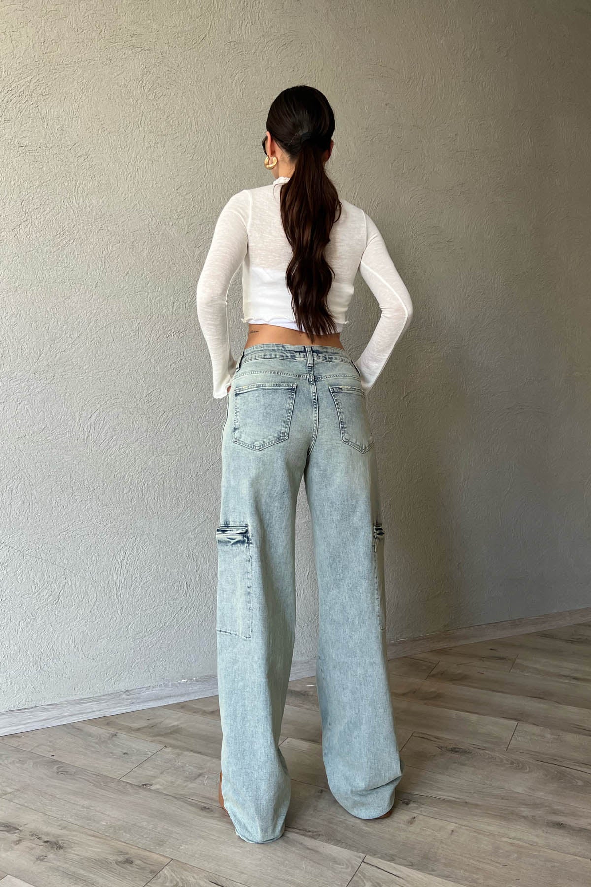 Yeşil Eskitme Süper Wide Leg Cep Detaylı Jean SY-1652-Yeşil
