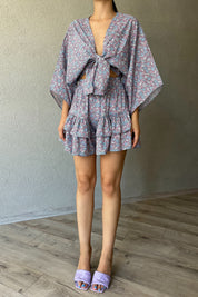 Mavi Bağlamalı Eteği Fırfırlı Şort Bluz Takım SY-2359-Mavi