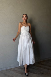 Beyaz Kalp Yaka Straplez Balon Elbise SY-2352-Beyaz