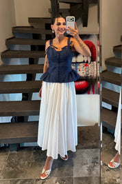 Çizgili Lacivert Korse Bluz SY-3750-Lacivert