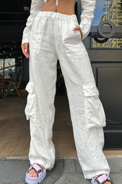 Ekru Kargo Cep Keten Pantolon SY-0713-Ekru