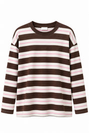 Kahverengi Uzun Kollu Çizgili Tshirt SY-3849-Kahverengi