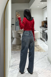 Kırmızı Dik Yaka Çıtçıtlı Triko Kazak SY-3502-Kırmızı