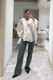 Fırfırlı Beyaz Tül Bluz SY-3533-Beyaz