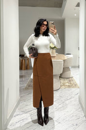 Süet Anvelop Taba Midi Etek SY-3473-Taba