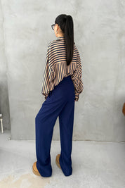 Lacivert Yüksek Bel Palazzo Pantalon SY-2910-Lacivert