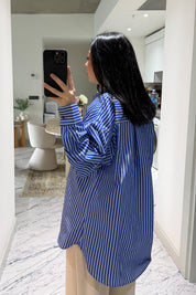 Koyu Mavi Çizgili Kadın Gömlek SYM-3428-Koyu Mavi