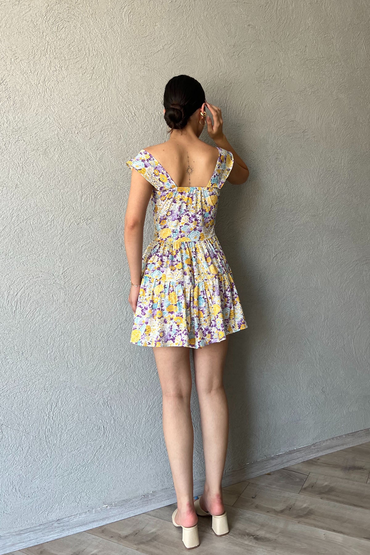 Mor Çiçek Desenli Şortlu Elbise SY-2313-Mor