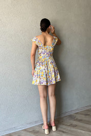 Mor Çiçek Desenli Şortlu Elbise SY-2313-Mor