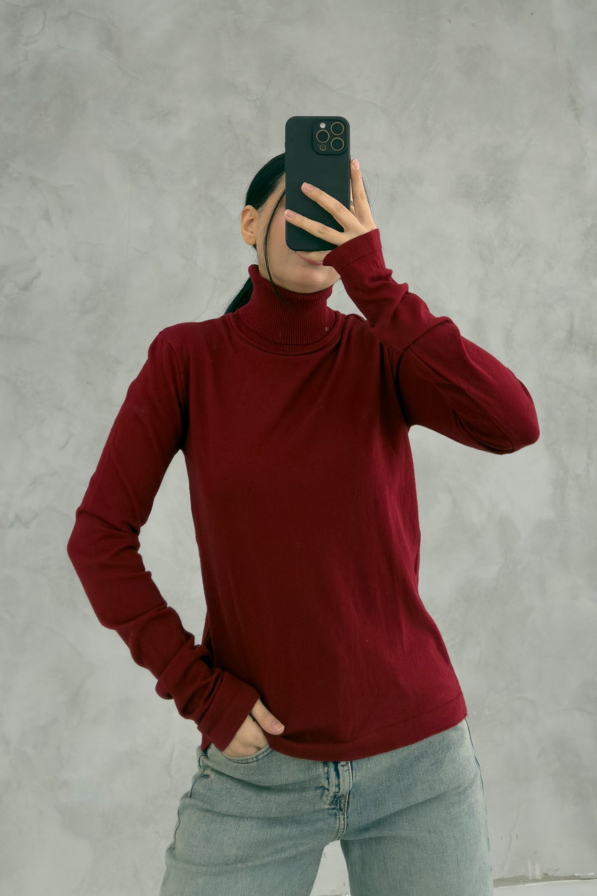 Bordo Kadın Balıkçı Yaka Kazak SY-3509-Bordo