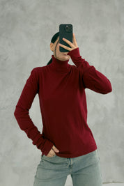 Bordo Kadın Balıkçı Yaka Kazak SY-3509-Bordo