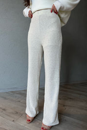 Bej Pullu Beli Lastikli Astarlı Triko Pantolon SY-1324-Bej