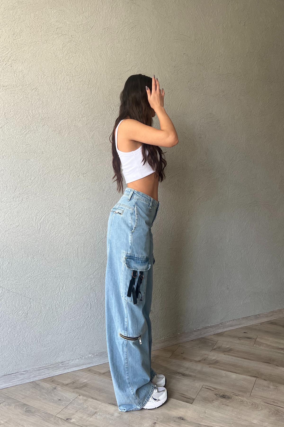 Mavi Kargo Cepli Fermuar Detaylı Wide Leg Jean SY-1829-Mavi