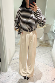 Bej Kadın Yüksek Bel Pileli Palazzo Pantolon SY-3646-Bej