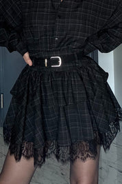 Dantel Detaylı Kat Kat Kemerli Rihanna Etek SY-3492-Siyah