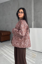 Haki Etnik Desenli Astarlı Kapitone Mont SY-3448-Haki